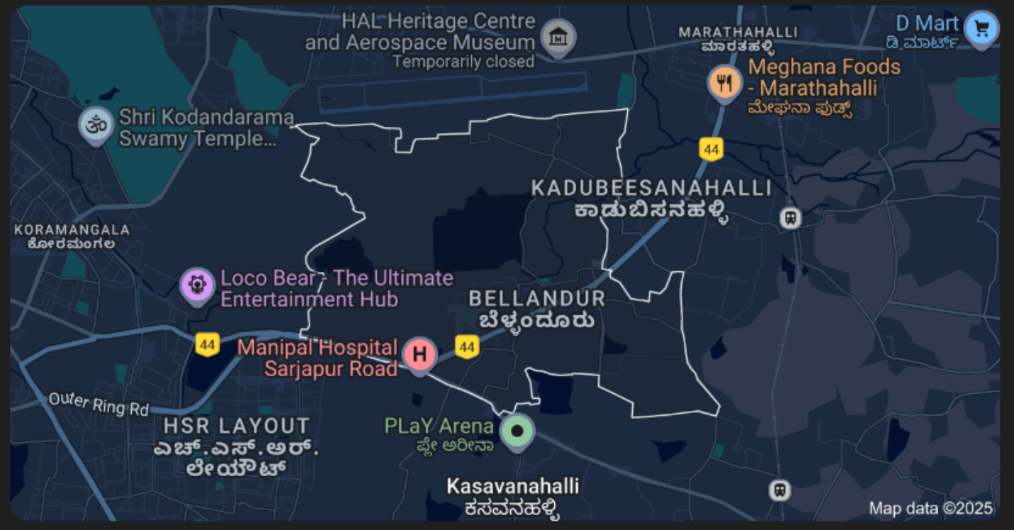 Map showing Aurix Livin location in Bellandur